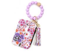 EVIRNFVEQ Women's Boho Beaded Wallet with Flower Pattern, Boho Style Beaded Tassel Keychain Wallet, Bohos Wristlet Wallets for Women (Dark Blue)