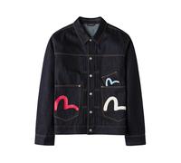 Evisu - Giacca di jeans con stampa gabbiano e multi-tasche dal taglio rilassato - - Jackets - Uomo - Blu - M