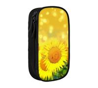 Evius Astuccio con girasole giallo e campo di girasoli carini, astuccio con scomparti con cerniera, astuccio estetico per cancelleria per ufficio (3 colori nero/blu/rosa)., Campo di girasole, Taglia