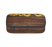 Evius Astuccio con girasole su tavola di legno, grazioso astuccio per matite con scomparti con cerniera, astuccio estetico, forniture per ufficio, organizer per oggetti di uso quotidiano., Girasole su