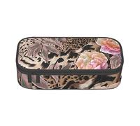 Evius Astuccio con pietre su tutto il terreno, grazioso astuccio per matite con scomparti con cerniera, astuccio estetico, forniture per ufficio, organizer per oggetti di uso quotidiano., Fiore rosa