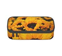 Evius Astuccio giallo bergamotto, grazioso astuccio con scomparti con cerniera, astuccio estetico, forniture per ufficio, organizer per oggetti di uso quotidiano., Campo di girasole giallo, Taglia