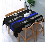 EVIUS Tovaglia con stampa a righe blu e stelle, 140 cm x 180 cm, tovaglia decorativa per le vacanze autunnali, riutilizzabile, impermeabile e resistente alle pieghe, per interni, esterni, sala da