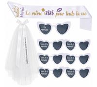 EVJF - Kit da sposa e squadra, con velo "La sposa" + occhiali da sposa + occhiali squadra sposa (x6) + sciarpa umoristica "Stessa Zizi per sempre" - accessori divertenti per addio al nubilato