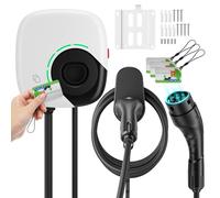 Evjuicion Wallbox 7kW + 7kW Tipo 2 Monofase 32A Colonnina Ricarica Auto Elettrica Rapida con Due Cavo Tipo 2 e 4 RFID, Stazione di Ricarica Veicoli Elettrici per la Ricarica simultanea di Due Auto