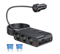 EVKIFEY Adattatore splitter per presa accendisigari da 127 W, 3 prese/USB QC 3.0/PD/Dual USB, caricatore multi presa USB da 12 V/24 V con interruttore individuale e voltmetro a LED per GPS/Dash Cam