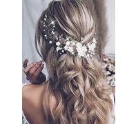 Evlry Fiore di nozze per capelli vite argento perla sposa tralci per capelli foglia copricapo sposa accessori per capelli per le donne
