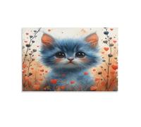 EVMILA Cute Gatto Art - Dipinto Su Tela Realizzato Interamente A Mano, Motivo Moderno E Astratto, Decorazione Da Parete Per Salotto O Per La Casa, 08x12inch(20x30cm)