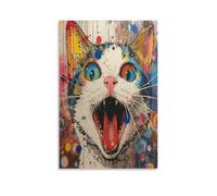 EVMILA Gatto dipinto Art - Dipinto Su Tela Realizzato Interamente A Mano, Motivo Moderno E Astratto, Decorazione Da Parete Per Salotto O Per La Casa, 20x30inch(50x75cm)