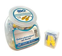 evo-cative - Barattolo con 10 paia di tappi per orecchie; tappi in silicone, riutilizzabili e con cordicella; indicati per lavori artigianali, per dormire e in volo