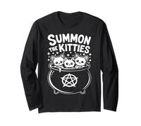 Evoca i Gattini Carino Streghe calderone Halloween Maglia a Manica