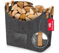 EVOCAMP Cestino XXL in feltro, grande con manici in legno, cestino per legna da ardere, cestino per legna da ardere, cestino per legna da ardere, cestino per giornali in feltro (40 x 40 x 30 cm),
