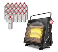 EVOCAMP Riscaldatore a gas portatile, riscaldatore da campeggio 1,7 kW, riscaldatore a gas per interni ed esterni con sistema di sicurezza contro la carenza di ossigeno (+ 28 cartucce di gas)