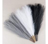 EVODIS Erba della pampa artificiale, 45 cm, soffice erba della pampa artificiale, 6 steli, composizione floreale per decorazione bohémien, casa, matrimonio (nero, bianco, grigio)