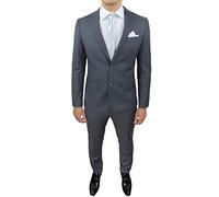 Evoga Abito Completo Uomo Sartoriale calibrato Grigio Taglie Forti comode conformato Casual Elegante Cerimonia (61, Grigio)