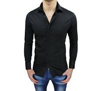 Evoga Camicia Uomo Sartoriale Oversize conformata Taglie comode (L, Nero)