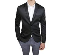 Evoga Giacca Uomo Sartoriale Elegante Blazer con Pochette da Taschino (XL, Raso Nera Lucida)