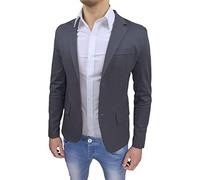 Evoga Giacca Uomo Sartoriale Elegante con Pochette da Taschino (XL, Grigio Scuro in Cotone)