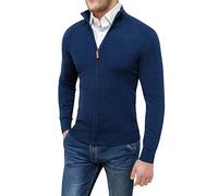 Evoga Maglione Pullover Uomo Invernale Casual Golfino Cardigan Felpa con Cerniera (IT, Testo, L, Regular, Regular, Blu Scuro)