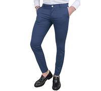 Evoga Pantaloni Uomo Estivi Slim Fit Casual Eleganti in Cotone (46, Blu Tampone)