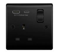Evoges Vector 13A 1 presa singola USB C 20W ricarica rapida, nero lucido | Presa a muro con commutazione DP, non sono necessari adattatori - Kit completo di viti di fissaggio e tappo per una finitura