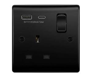 Evoges Vector 13A 1 presa singola USB C 20W ricarica rapida, nero lucido | Presa a muro con commutazione DP, non sono necessari adattatori - Kit completo di viti di fissaggio e tappo per una finitura