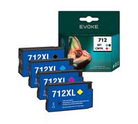 EVOKE 4x Inchiostro per stampante HP 712 CMYK | 3ED71A + 3ED67A + 3ED68A + 3ED69A Compatibile con: DesignJ Set colori