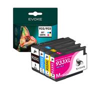 EVOKE 4x Inchiostro per stampante HP 932 933 | Nero + Set colori Compatibile con: OFFICEJET 7110 7610 7612 Set colori