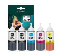 EVOKE 5x Inchiostro per stampante Epson 664 | 2x Nero + Set colori | T664 Compatibile con: Ecotank ITS L30 Set colori