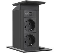 EVOline 159311010800 Porta Push nero 2 X Charger Coperchio basculante in acciaio inox, 2x Schuko, USB-A, USB-C, Edelstahl