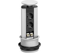 Evoline 93100314 multipresa verticale a torre 2 scomparti nero argento schuko
