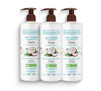 EVOLUDERM - Latte corpo nutriente cocco - 500 ml - 96% di origine naturale - Vegan - Fabbricazione francese - Confezione da 3 x 500 ml