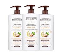 EVOLUDERM - Latte corpo ultra nutriente Argan Divin - 1000 ml - Ingredienti di origine naturale - Vegan - Fabbricazione francese - Confezione da 3 x 1000 ml