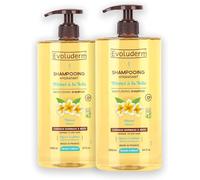 EVOLUDERM - Shampoo idratante Monoi alla Folie - 1000 ml - 95% di origine naturale - Vegan - Fabbricazione francese - Confezione da 2 x 1000 ml