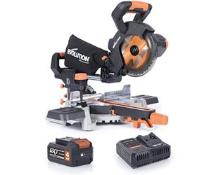 Evolution R185SMS-Li Troncatrice scorrevole cordless per taglio multi-materiale, smusso 45°, bisello 50°, 850 W - Include batteria 4 Ah e caricabatterie, lama TCT da 185 MM, 3 anni di garanzia