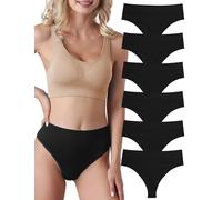 Evolyline Confezione da 6 perizoma da donna snellente mutandine perizoma da donna senza cuciture perizoma a vita alta, biancheria intima da donna in cotone, traspirante e morbido, Nero , M