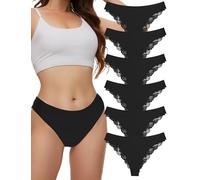 Evolyline Intimo senza cuciture, da donna, in pizzo, senza cuciture, in pizzo brasiliano, per hipster, sexy, da donna, confezione da 6, Nero , M