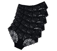 Evolyline Mutande da donna in pizzo Hipster Panties in pizzo slip da donna in stile braziliano, mutandine da donna, in pizzo morbido, confezione da 6, nero, confezione da 6, S