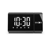 Evoom - Slim UP EV304571 - Sveglia rojettore + 2 porte USB - Radio, Termometro, Modalità Snooze, Doppio Allarme - Nero