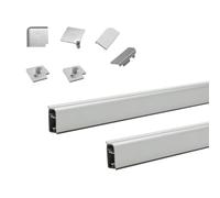 Evotrade Alzatina per Piani da Cucina in Alluminio Lunghezza 2 Metri, Spalletta per Top + Accessori (2 Tappi finali + Angolo Interno 90° + spigolo Esterno 90°) (Alluminio spazzolato)