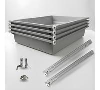 EVOTRADE Confezione da 4 Cassetti in Kit ABS Lavabile L. 400mm x P. 480mm Con Guide a Rullo, Ganci Frontali e Ferramenta per Fissaggio Inclusi, Cassetti Estraibili per Organizzazione Spazi,