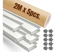 Evotrade - Confezione Promo 2M x 5 Profili LED in Alluminio ad Incasso con Cover per Strisce LED e Tappi, Illuminazione Interni e Mobili, Installazione Facile - Color Alluminio