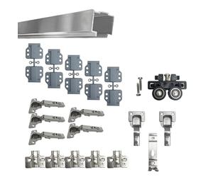 EVOTRADE Kit Ferramenta FOLDING per Armadi o Nicchie a Muro con 1 Anta Pieghevole a Libro Max 50Kg e Spessore Max 30mm - Kit 1 Binario da 2 Metri, Cerniere Collo Zero e Gruppo Carrello, Chiusura Soft
