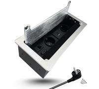 Evotrade Multipresa a Scomparsa 2 Prese Schuko + USB A+C 10W, HDMI, RJ45 | Chiusura Ammortizzata, Ideale per Scrivanie, Cucine e Piani di Lavoro 3600W, Cavo 1,5 m, Foro 253x117 mm; Colore Alluminio