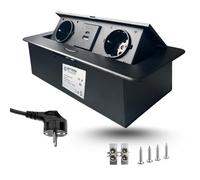 EVOTRADE Multipresa da Incasso a Scomparsa con 2 Prese SCHUKO + 2 Prese USB (A+C), Cavo da 1,5 Metri - Per Scrivania, Ufficio, Sala Riunioni, Piano di Lavoro - Colore Nero