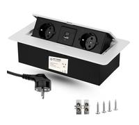 EVOTRADE Multipresa da Incasso a Scomparsa con 2 Prese SCHUKO + 2 Prese USB (A+C), Cavo da 1,5 Metri - Per Scrivania, Ufficio, Sala Riunioni, Piano di Lavoro - Colore Bianco