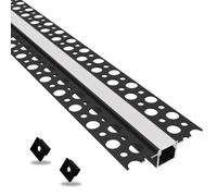 Evotrade - Profilo LED in Alluminio per Cartongesso a Scomparsa Lunghezza 2 Metri con Cover Luce Continua e Tappi - Ideale per Strisce Led Max 12mm - per Interni (Flat Nero + 2 tappi finali)
