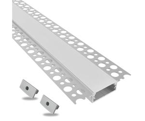 Evotrade - Profilo LED XL in Alluminio per Cartongesso a Scomparsa Lunghezza 2 Metri con Cover Luce Continua e Tappi - Ideale per Strisce Led Max 27mm - per Interni (Flat XL + 2 tappi finali)