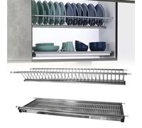 Evotrade Scolapiatti in Acciaio Inox ad Incasso con Molle Regolabili - Per Mobile Pensile - Kit con Raccogli Gocce e Griglia Bicchieri (Per Modulo 90 CM)