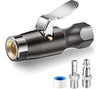 EVOULTES Mandrino ad aria a flusso chiuso, resistente con due ganasce in acciaio bloccabili sul mandrino per pneumatici in ottone con clip, nessuna perdita, ugello di gonfiaggio rapido FNPT da 1/4